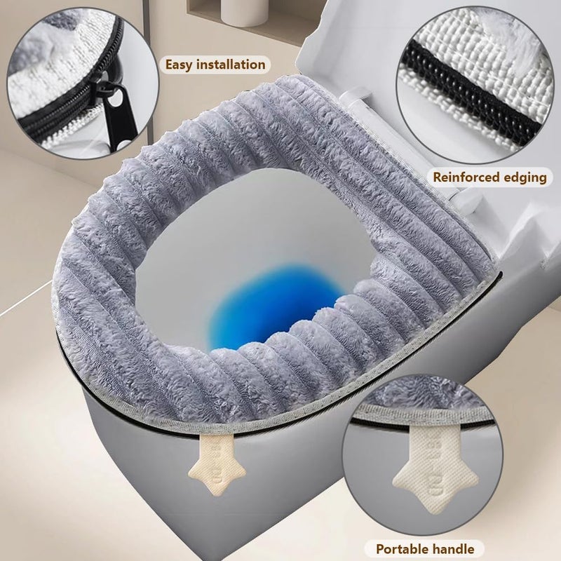 werdecade Toilet Seat Warmer Cover,Bathroom Soft Thicker Warmer with Zipper Snaps Fixed Stretchable Washable Fiber Cloth Toilet Seat Covers Pads Easy Installation& Cleaning (Green) - Image 3
